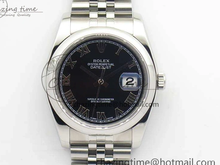 MiroTime 0223 DateJust 36mm SS 116200 ARF 1:1 Best Edition Black Roman Dial On 904L SS Jubilee Bracelet SA FlexibleFit 3519